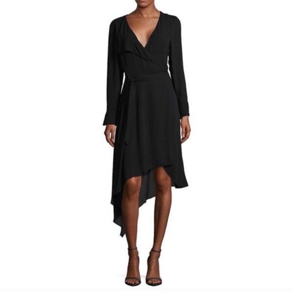 H By Halston Wrap Plunge Neck Asymmetrical Black Dress Sz Large